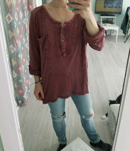Free People High-Low Distressed Tunic Top - Picture 3 of 7